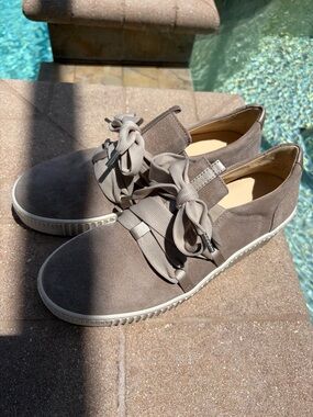 Gabor Taupe Suede Ribbon Lace Slip-On Platform Sneakers